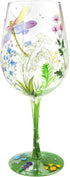 NymphFable Hand Painted 15 oz Wine Glass, Colorful Dragonfly Flower Artisan Gift for Birthdays, Weddings, Valentine's
