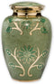 Large Green Garden Brass Cremation Urn | Unique Funeral Urn with Gold & Green Enamel Details
