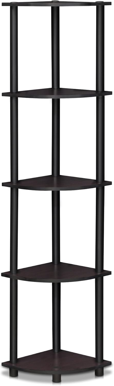 Furinno Turn-N-Tube 5 Tier Corner Display Rack, Multipurpose Shelving Unit, 1-Pack, Dark Walnut