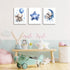 HNNXAR Set 3 16x24 Elephant Nursery Wall Decor,Blue Moon And Stars Picture Painting,Baby Girl Room Decor,Nursery Canvas