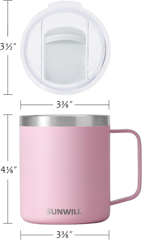 SUNWILL Insulated Coffee Mug - 14 oz Stainless Steel Travel Tumbler with Lid, Powder Coated Sakura