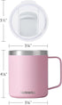 SUNWILL Insulated Coffee Mug - 14 oz Stainless Steel Travel Tumbler with Lid, Powder Coated Sakura