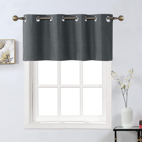 Home Queen Charcoal Total Blackout Curtain Valance for Bedroom Window, Grommet Straight Drape Valence, 54 W X 18 L