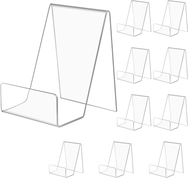 Acrylic Book Stand, 10 Pack Plastic Display Easel with Ledge, Clear Tablet Holder for Pictures, Albums, Books, Artworks