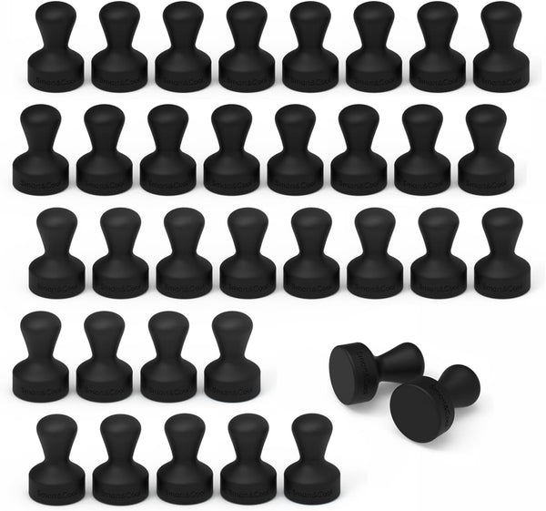 SMART&COOL Black Silicone Push Pin Magnets: 35 Pack Strong Anti Scratch Fridge Magnets for Kitchen and School