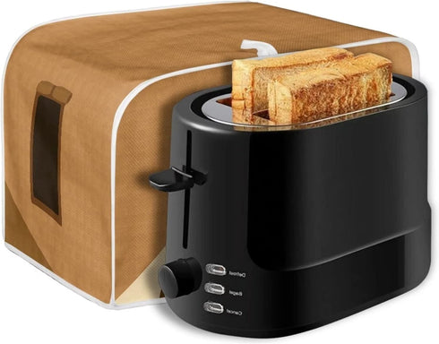 chaqlin Toaster Covers 4 Slice Wide Slot, Brown Cute Toast Print, Machine Washable Bread Maker Cover
