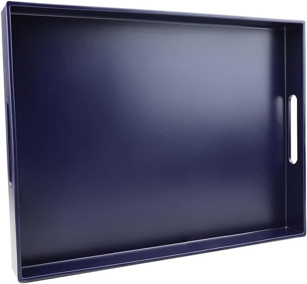 Navy Blue Serving Tray for Coffee Table, Rectangular Plastic Decorative Tray with