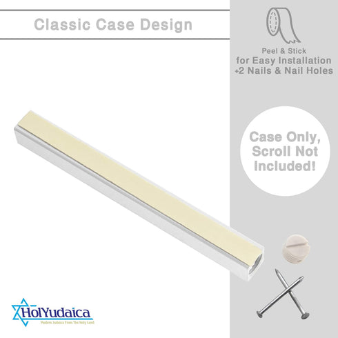 3-Pack Classic Aluminum Mezuzah Case for Mezuzah Scroll (with Nail), Weather Proof, Easy Peel and Stick (White, 5.5inch)