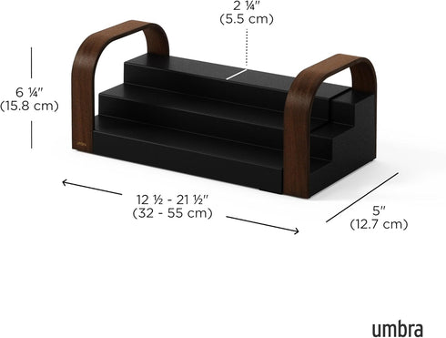 Expandable Three-Tier Spice Shelf - Bellwood Design in Black/Walnut