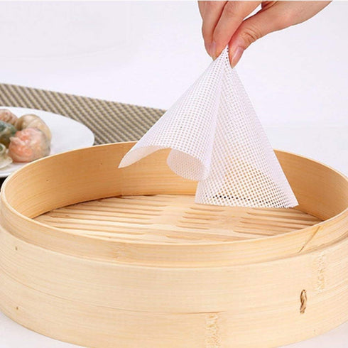 Stohua 5 pcs Non Stick Silicone Steamer Liners - Reusable Mesh Mat Round Pad for Bamboo Steamer