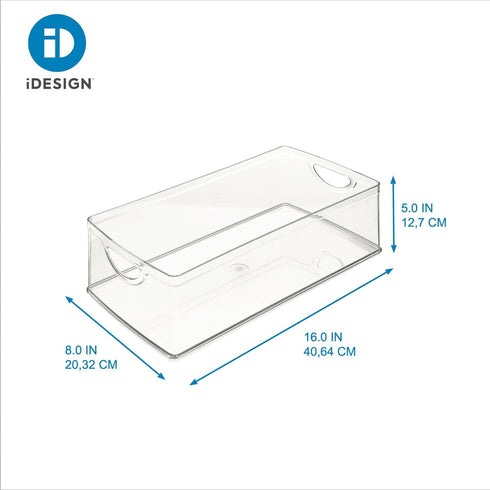 iDesign Recycled Plastic Cabinet and Pantry Storage Bin with Integrated Handles – 16” x 8” x 5”, Clear