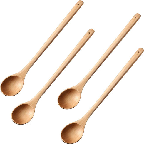 4 Pieces Wood Mixing Spoon Set, Long Handle Wooden Spoons for Kitchen Stirring, 13 Inches