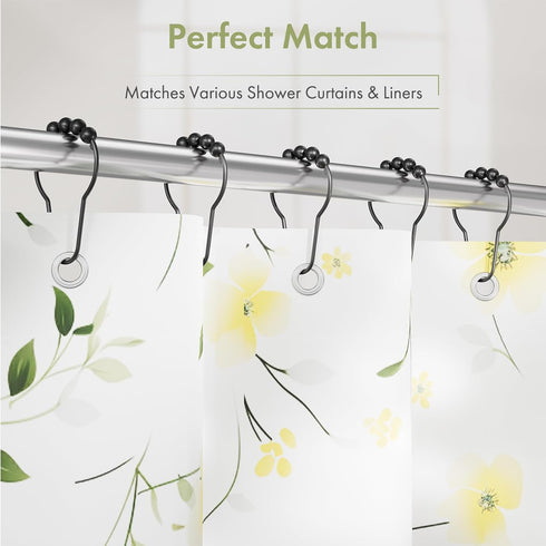 Black Shower Curtain Hooks, Amazer Decorative Rust Proof Stainless Steel Shower Curtain Hooks, Set of 12
