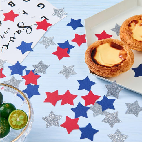 MOWO 4th Party,1.2 inch Diameter,200 Counts Silver Blue and Red Star Confetti Table Decoration for July Independence