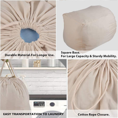 MCleanPin Washable Laundry Bags with Handles - 140L Dirty Clothes Storage for College Dorm & Travel, 2 Pack (Beige)