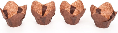 GOLDEN APPLE 100 Pcs Tulip Cupcake Liner - Lotus Parchment Baking Cup for Weddings, Birthdays, Brown