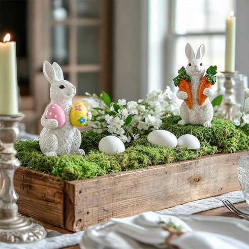 Easter decorations - Easter Bunny decorations -Resin rabbits With carrot and eggs -Bunny statues for indoor tabletop