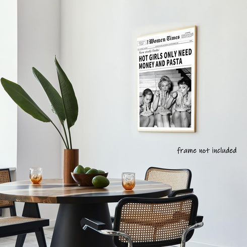 Generic 24x36inch Vintage Women Times Newspaper Canvas Wall Art Black and White Aesthetic Poster Funky Hot Girl Eating