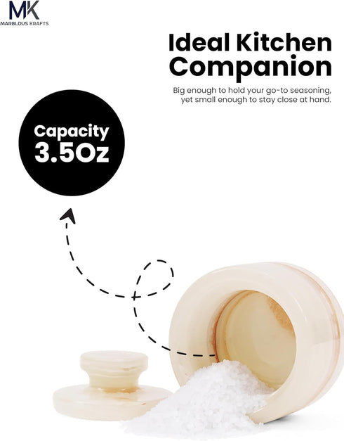 3 Inch MARBLOUS KRAFTS Marble Salt Cellar White Onyx Salt Holder With Lid for Spice Jar & Stone Salt Container, Modern