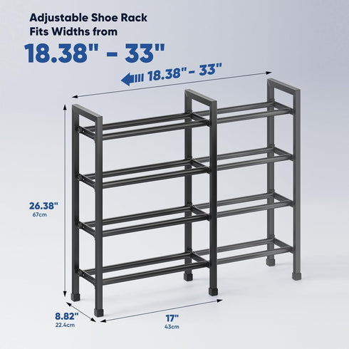 4-Tier Rack,17"-33" Closet,Metal Abiglifty Expandable Shoe Adjustable Shoe Rack for Shoes Shelves for Front Door