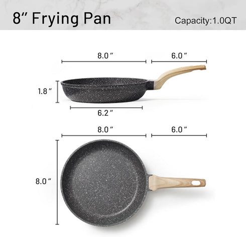 CAROTE Nonstick Frying Pan Skillet, 8-Inch Classic Granite Egg Pan, PFOA Free, Induction Compatible Stone Cookware