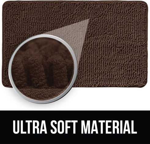 KANGAROO Luxury Chenille Bath Rug, 30x20, Extra Soft and Absorbent Shaggy Mat for Tub, Shower, Bathroom, Brown