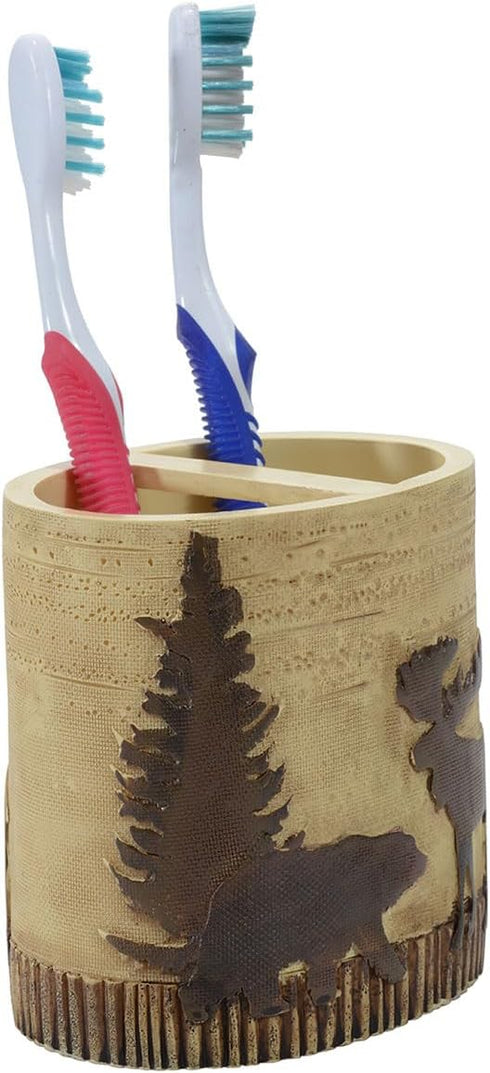 Cozy 4.5" 4.25" 3" BLACK FOREST DECOR - Woodland Moose & Bear Toothbrush Holder - Aged Rustic Bathroom Dcor for Cabin