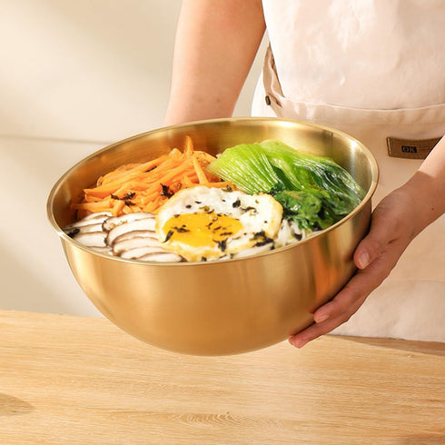 Stainless Steel Salad Bowls Set of 2 Mixing Bowls with Measurement Markings, 3.17 Quart Gold Serving Bowls