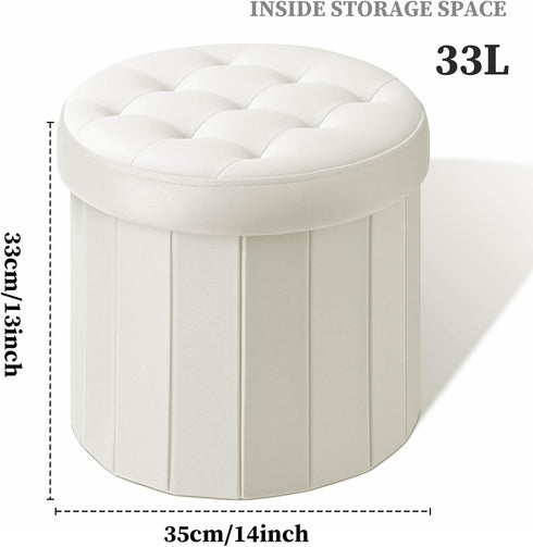 15Inch, Bsketa Folding Storage Ottoman Round Foot Stool with Thicker Foam Padded Seat Small Velvet Storage Ottoman