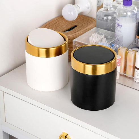 Small Trash Can with Lid, Mini Desk Trash Can, 1.5 Liter / 0.4 Gallon Metal Garbage Can for Countertop