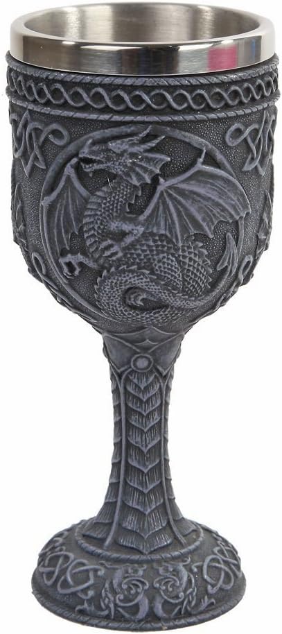 PTC Medieval Dragon Wine Goblet - Chalice with Resin Body & Stainless Steel Faux Stone