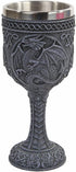 PTC Medieval Dragon Wine Goblet - Chalice with Resin Body & Stainless Steel Faux Stone