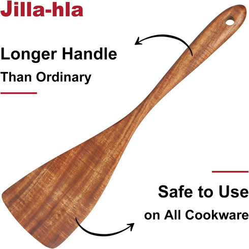 Wooden Spatula with Long Handle, Acacia Wood Flat Wok Spatula for Nonstick Cookware