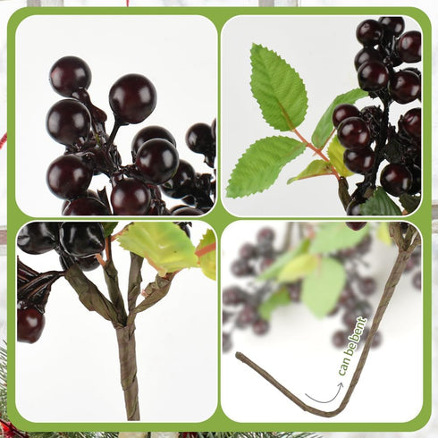 HUIANER Artificial Berries, Artificial Dark Red Berry with Stems Lifelike Fruits Simulation Flowers Fake Berries