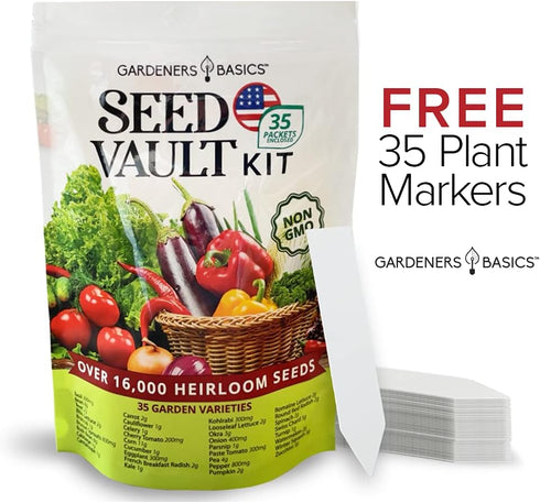 16,000 35 35 Gardeners Basics Survival Vegetable Seeds Garden Kit Over Seeds Non-GMO and Heirloom, Great for Emergency