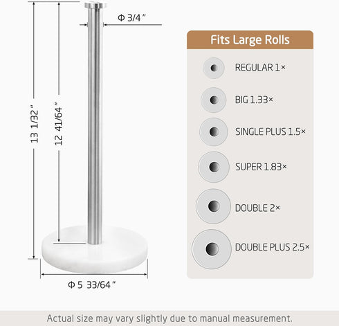 KES Paper Towel Holder Countertop, Natural Marble Base SUS304 Stainless Steel Roll Holder for Standard or Jumbo Rolls