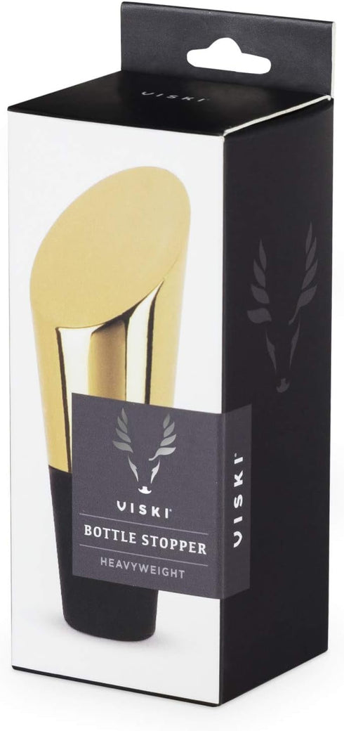 Viski Heavyweight Stainless Steel Wine Bottle Stopper - Gold Finish with Soft Touch Silicone Base, Set of 1