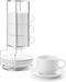 Sweese 8 Ounce Porcelain Stackable Cappuccino Cups with Saucers and Metal Stand, Set of 4 for Specialty Coffee Drinks,