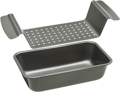 Healthy Meat Loaf Pan Set Ecolution Bakeins – Loaf Pan and Perforated Tray – Heavy Duty Carbon Steel – Gray – 9” x