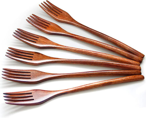 AOOSY Wooden Forks Set of 6, Eco-friendly Japanese Wood Salad Dinner Forks, Reusable Handmade Natural Flatware