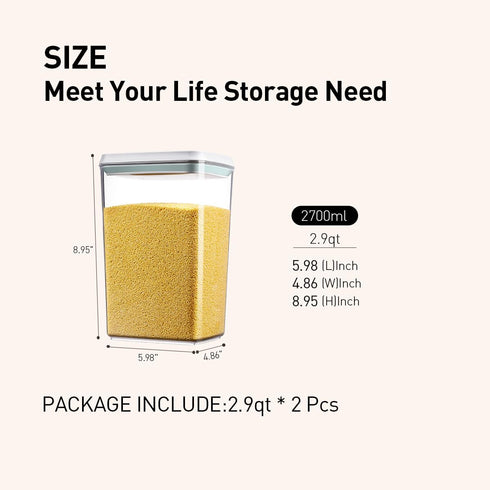 EQI Lids,2.9Qt 2Pcs Sets Food Storage Containers with Airtight Pop Food Storage Containers, BPA-Free Stackable Kitchen