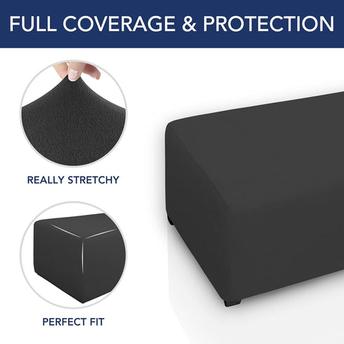 PureFit Super Stretch Soft Form Fit Ottoman Cover Rectangle - Ottoman Slipcovers for Foot Stool & Folding Storage