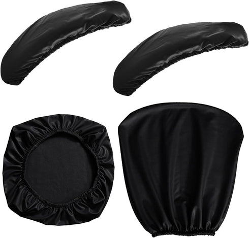 Waterproof PU Leather Office Desk Chair Seat Cover + Armrest Covers, Stretchable Rotating Computer Chair Slipcovers