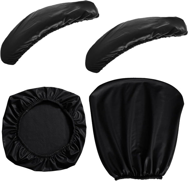 Waterproof PU Leather Office Desk Chair Seat Cover + Armrest Covers, Stretchable Rotating Computer Chair Slipcovers