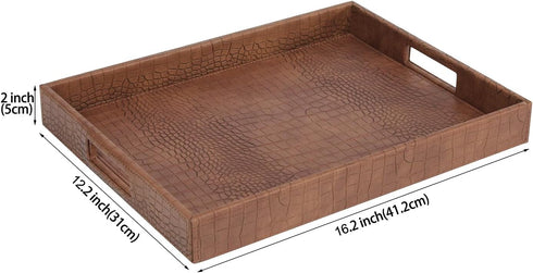 Countertop, 16.2 12.2 2 inches, HofferRuffer Rectangle Serving Tray with Hole Handles for Coffee Table, Breakfast, Tea
