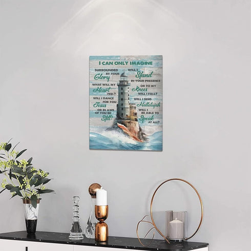 Lighthouse Wall Art Nautical Decor - Christian Scriptures Canvas Painting, 12"x 16"