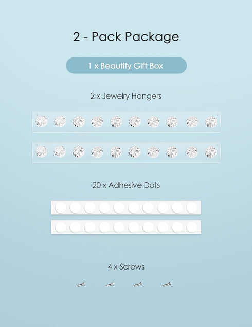 Zreal Necklace Holder, Acrylic Necklace Hanger, Wall Jewelry Organizer with 10 Jewelry Hooks in Seashell Shape (2-pack