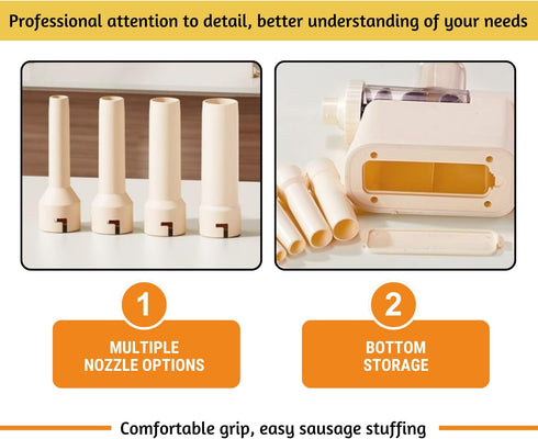 4 ORIXA Sausage Stuffer with Size Options, Fast Filling, Homemade Sausage Maker for Home & Camping