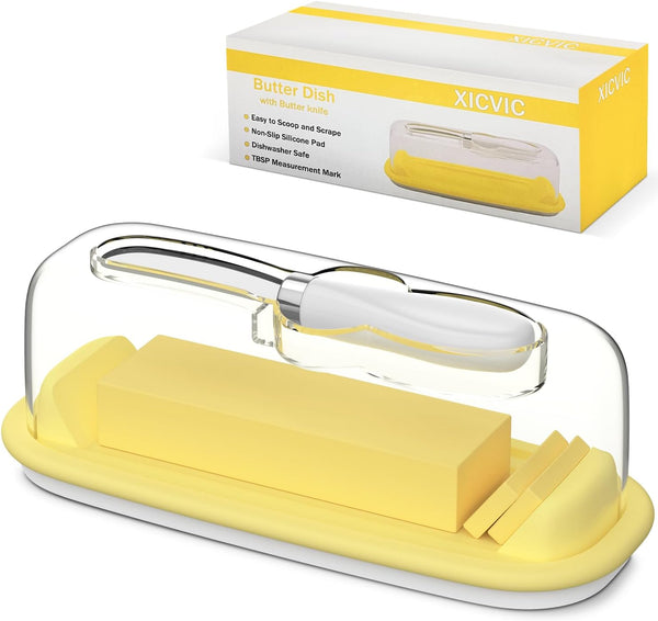 XICVIC Butter Dish with Lid and Knife for Countertop and Refrigerator, Butter Stick