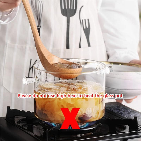 Clear Glass Simmer Pot with Cover, Heat-Resistant Stovetop Cooking Saucepan Set for Soup, Milk, Baby Food, 1.5L